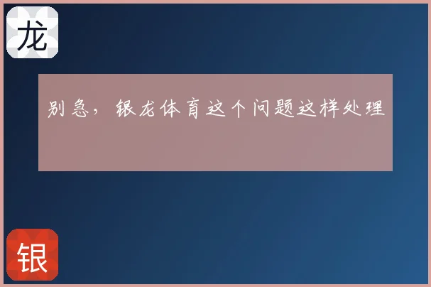 别急,银龙体育这个问题这样处理